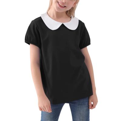 China RX 2022 School Tops High Quality Cute Girls Peter Pan Collar Casual T-shirt Blouse For School Uniforms 4-14T for sale