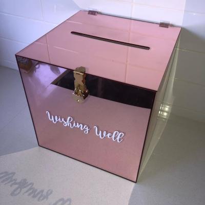 China Durable/Beautiful A&C Mirror Rose Gold Acrylic Wishing Well Box With Name Wedding Invitation Card Box for sale