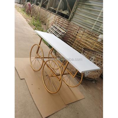 China Durable/Beautiful Amina Craft Custom Party Gold White Metal Iron Wedding Flower Cart Candy Cart Wedding Decoration for sale