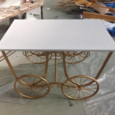 China Durable/Beautiful Amina Craft New Model Events Baby Shower Supplies Metal White Gold Candy Cart For Wedding Decoration for sale