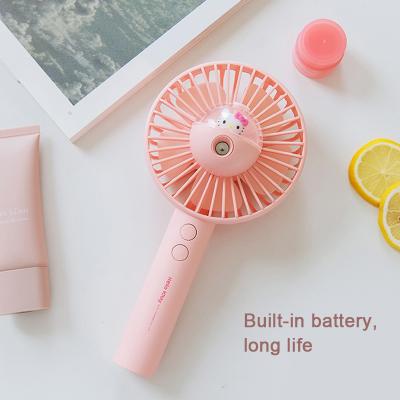 China 2021 Hot Selling Cartoon Water Spray Fan Mini Haze Rechargeable Hand Fan Portable USB Battery Fans for sale