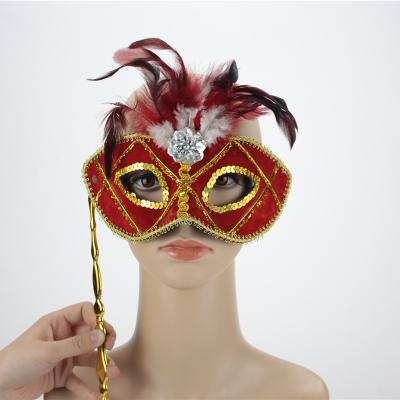 China Eco-Friendly Plug Stick Feather Mask Fashion Masquerade Face Mask Masquerade Mask Designs For Girls for sale