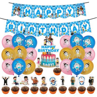 China Hot Sale Birthday Celebration Doraemon Anime Theme Birthday Party Decoration Flag Pulling and Inserting Flag for sale