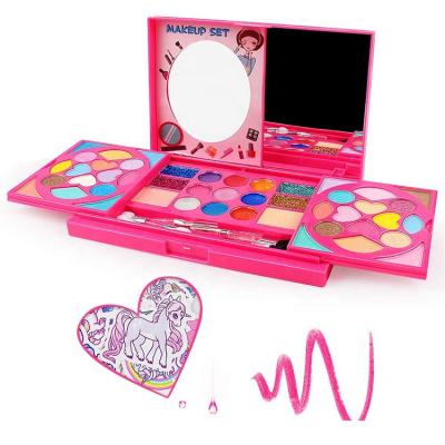 China Lady's Beauty Cosmetics Makeup YANMEI Kids Washable Makeup Kit Fold Out Makeup Palette With Mirror Make Up Toy Cosmetic Kit Gifts For Girls Safety Non-Toxin for sale