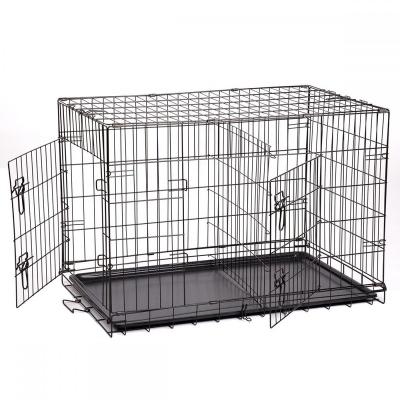 China Breathable 48 Inch Dog Cage Mesh Small Animal Cage Two Door Wire Cage Kennel Pet for sale