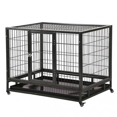 China Breathable All Size Heavy Duty Metal Dog Crate With Two Doors Durable Wire Pet Cage With Removable Wheels for sale