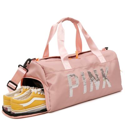 China Fashion Outdoor Sports Duffel Bag Pink Waterproof Women Yoga Gym Bag Custom Logo With Shoe Compartment for sale