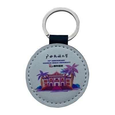 China Leather Leather Creative Round Leather Keychain Diy Custom Logo Printing Car Gift Keychain Pendant for sale