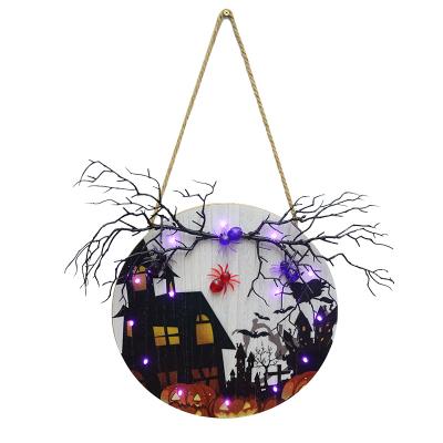 China Eco-friendly New Door Decoration Light Garland Hanging Wooden Door Sign for Halloween Party Wall Decor for sale