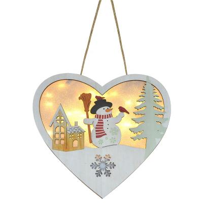 China Europe LED Light Up Heart Wood Craft Christmas Hanging Wooden Sign For Door Porch Wall Decoration for sale