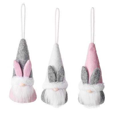 China Spring Handmade Plush Bunny Easter Gnomes Hanging Tree Ornaments Decoration Pink Gray White Color Available for sale