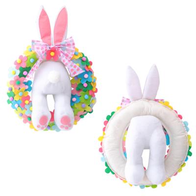 China Eco-Friendly Spring Easter Bunny Butt Plush Wreath Wall Hanging Decoration For Shop Home Office for sale