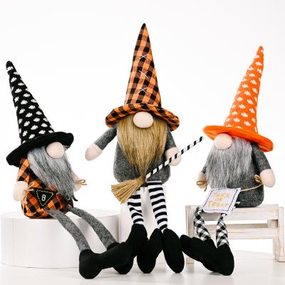 China Large Handmade Plush Halloween Weighted Held Gnome with Dangle Legs Features Nose Pom-pom and Faux Fur Legs for sale