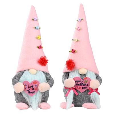 China Eco-Freindly Sample Mother's Day Mom Gift Available Happy Pink I Love You Felt Gnome Plush With Loving Heart Holding for sale