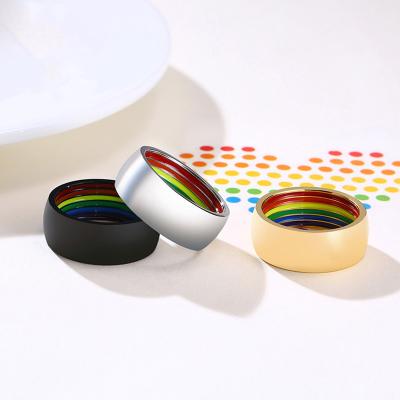 China And American 8Mm Stainless Steel FASHIONABLE Gay Color Rainbow Ring Wholesale Custom European Style for sale