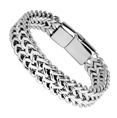 China Custom Large Stainless Steel Fashion Anti Allergic Mens Silver Polished Biker Link Wrist Bracelet for sale