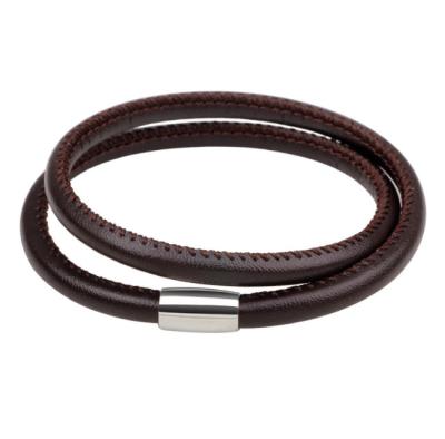 China Stainless Steel Leather Bracelet With Magnetic Buckle Two Circles Of Male And Female Lovers Bracelet for sale