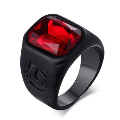 China Vintage Black Zircon Casual/Sporty Red Stone Punk Rings For Men Fashion Hip Hop Stainless Steel Male Biker Jewelry for sale