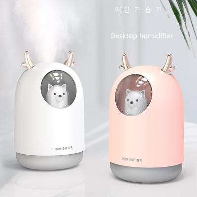 China Mengchong USB Mini Cool Mist Air Humidifier 300ml Personal Cute Deer Ultrasonic Humidifier With Colorful LED Light for sale