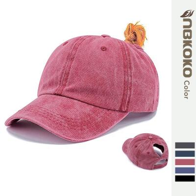 China COMMON Summer Unconstructed Washed Dad Hat Messy High Roll Ponycaps Plain Baseball Cap for sale