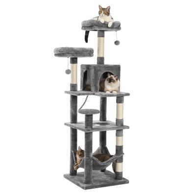 China Stocked Large Cat Tree Modern Cat Tower with Scratching Posts Cozy Condo Hammock Top Perches for sale