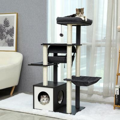 China Free Shipping Stocked US Warehouse Cat Tree Modern Cat Tower With Sisal Lined Courier Cat Condo for sale