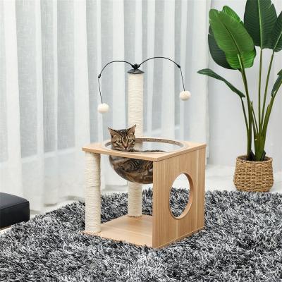 China Free Shipping Unique Wood Stocked US Cat Tree House Tower Sisal Lining Mail Space Capsule for sale