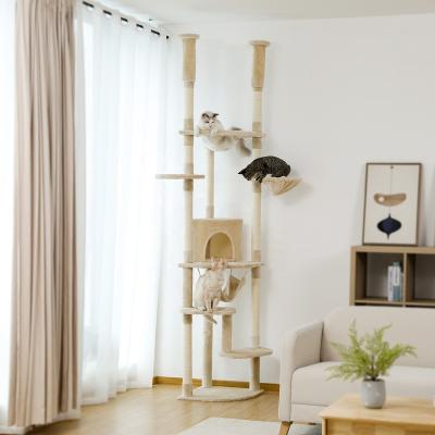 China Stocked Free Shipping US Multilevel Floor to Ceiling Cat Tree Cat Tower Cat Sisal Liner Post for sale