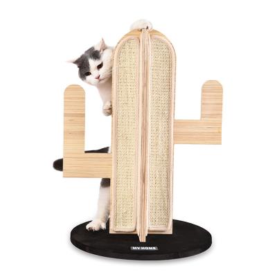 China Viable Shape Cat Scratching Custom Logo Durable Cute Wooden Cat Tree Fashion Cactus for sale