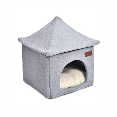 China Travel Two Ways Using Sofa Fabric Cat Tube Bed Detachable Dog House Bed Custom Label Pet Cave Bed With Mat for sale