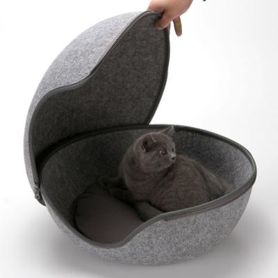 China Pet Nest Cat Litter Kennel With Zipper Viable Opening Universal Felt Egg Shape Cat Sleeping Bag for sale