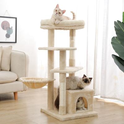 China Canada Warehouse Cat Scratching Tree With Large Stocked Housing Hammock Top Perch for sale