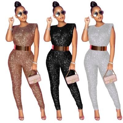 China New anti-pilling 2021 hot sale plus size sexy sleeveless sequined women's one-piece jumpsuit for party for sale