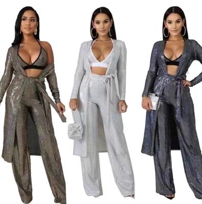 China 2021 new crop anti-pilling upper halter and long pants sexy ladies sequined three-piece set for party for sale