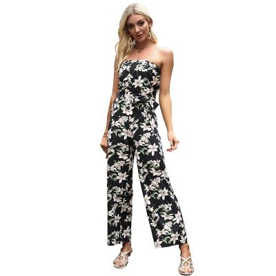 China 2021 QUICK DRY Summer Chest Wrap Tops And Pants Loose Casual Chiffon Floral Overalls for sale