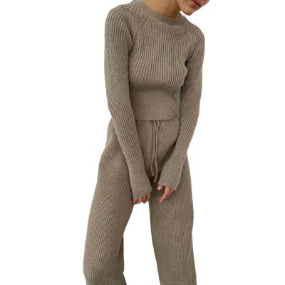 China QUICK DRY custom made pure color minimalist sweater and wide-leg pants sweater set for women for sale