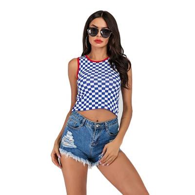 China Custom QUICK DRY Jacquard Crop Top O-Neck Plaid Summer Tank Top Women for sale