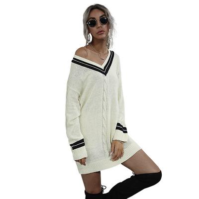 China Anti-wrinkle temperament v-neck fashion sweater middle - long ladies sweater for autumn and spring for sale