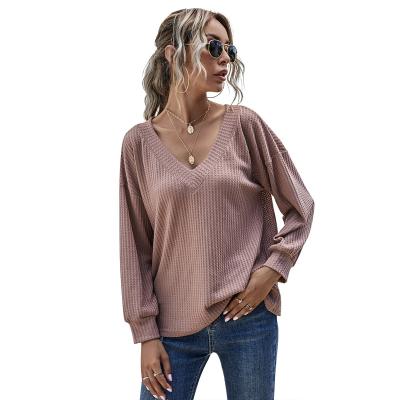 China Anti-Wrinkle Hot Selling Classic V-Neck Solid Color Long Sleeve Fashion Women Knit Sweater for sale