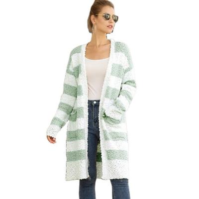 China Anti-wrinkle 2021 Autumn/Winter Loose Color Patchwork Long Stripe Casual Cardigan Sweater For Women for sale