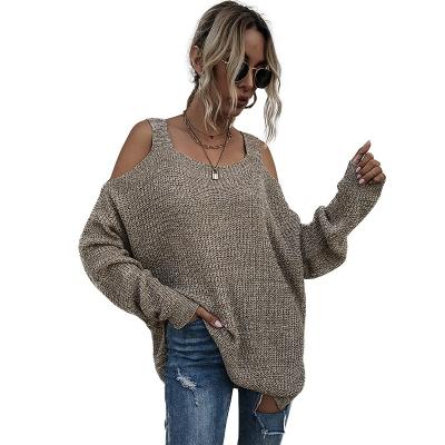 China Anti-wrinkle 2021 fall models open shoulder side split casual crochet tops pullover sweater for women for sale