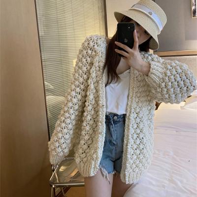 China Autumn Korean Version Sweet Coat Anti-wrinkle Thick Needle Hollow Out Flower Twisted Open Front Cardigan for sale