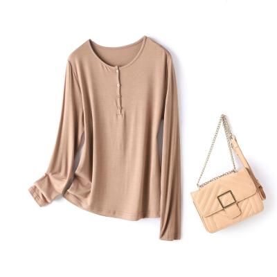 China Wholesale 2021 Anti-wrinkle Material Casual Long Sleeve New Loose V-collar Basic Women T-shirt for sale