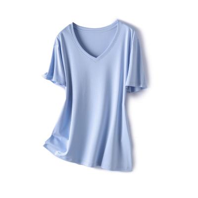 China 2021 Hot Selling Anti-Wrinkle Supports Drops Farm Shipping High Quality Women's Silk Blend Short Sleeve T-Shirts Color for sale