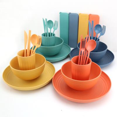 China Reusable Reusable Biodegradable Wheat Straw Tableware Dinner Plate Bowl Wheat Cup Tableware Set Custom Viable Hot Selling Biodegradable Free for sale