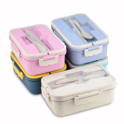 China Wholesale Cheap Reusable Leakproof Microwavable 3 Compartment Food Maker Wheat Straw Bento Plastic Lunch Box Set For Picnic for sale