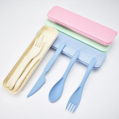 China Modern Nordic Portable Plastic Wheat Straw Amazon Travel Child Sustainable Hot Selling Eco Friendly Cutlery Set Kids Flatware With Box for sale