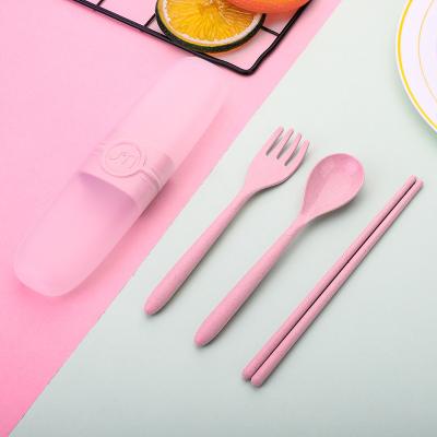 China OEM 4Pcs Portable Viable Cutlery Set Bpa Eco Wheat Free Cheap Healthy Plastic Biodegradable Straw Children Flatware Cutlery In Bulk for sale