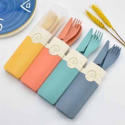 China Portable Straw Travel Cutlery Sets Biodegradable Children Camping Flatware Wheat Plastic Nordic Wholesale Sustainable Food Grade PP Material for sale