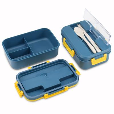 China Fashion New Design Rectangle Microwavable Eco-Friendly Degradable Adult Kids Bento Insulated Plastic Wheat Straw Fiber Lunch Box With Cutlery for sale